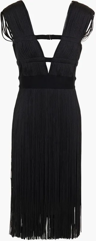 Cutout fringed bandage mini dress