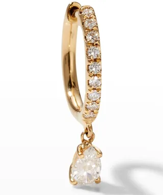 Single 18k Gold Pear-Diamond Huggie Hoop Earring