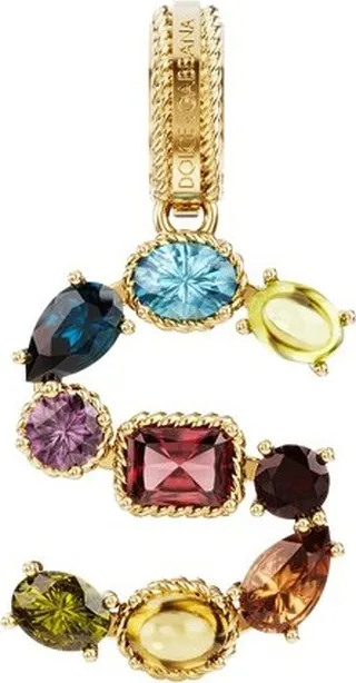 Rainbow alphabet S 18 kt yellow gold charm with multicolor fine gems