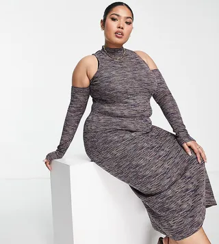 ASOS DESIGN Curve midi dress with cold shoulder in space dye