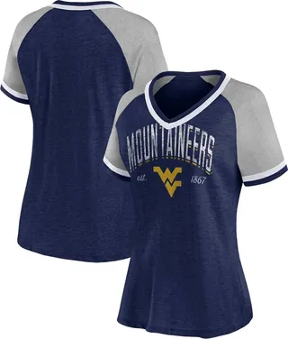 NCAA West Virginia Mountaineers Women's Gray V-Neck Raglan T-Shirt - L