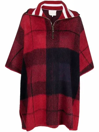 Collared Check Pattern Cape
