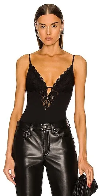 fleur du mal Charlotte Lace And Recycled Jersey 3-Way Bodysuit in Black