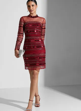 Mesh Insert Sequin Detail Dress