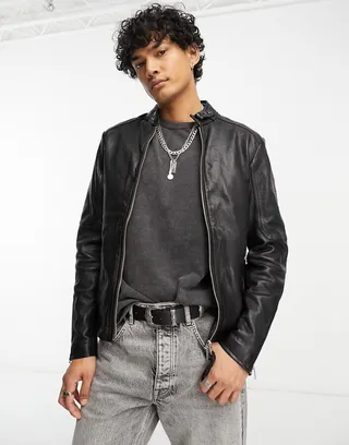 AllSaints cora leather jacket in black