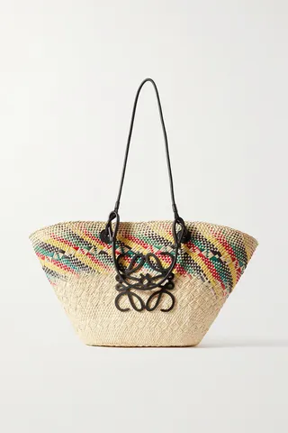 Loewe - + Paula's Ibiza Anagram Medium Leather-trimmed Woven Raffia Tote - Neutrals