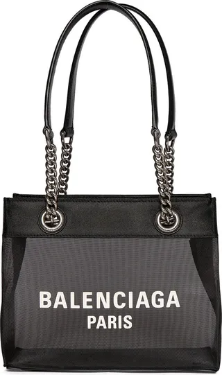 Small Duty Free leather & mesh tote
