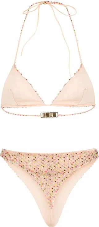 Bead-Embellished Tulle-Overlay Bikini