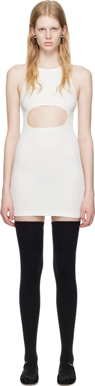 Sandy Liang White Riblet Tank Minidress