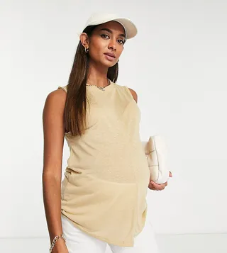 ASOS DESIGN Maternity oversized tank top in linen mix in sand