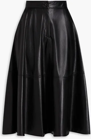 Flared faux leather midi skirt