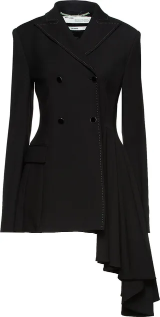 Double-breasted asymmetric draped twill blazer