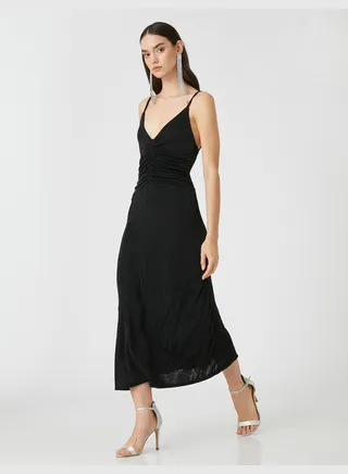 Strappy Dress Shirr Detail V Neck