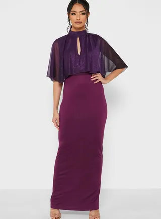 Shimmer Cape Belted Dress