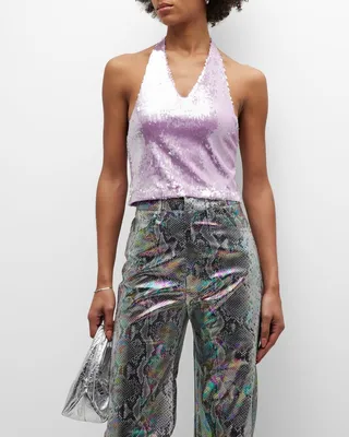 Sequin Halter Crop Top