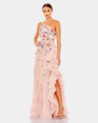 Embellished One Shoulder Asymmetrical Hem Dress