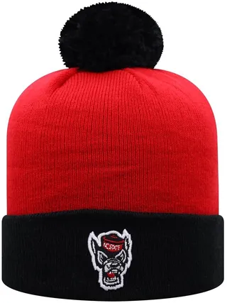 Men's Top of the World Red and Black Nc State Wolfpack Core 2-Tone Cuffed Knit Hat with Pom