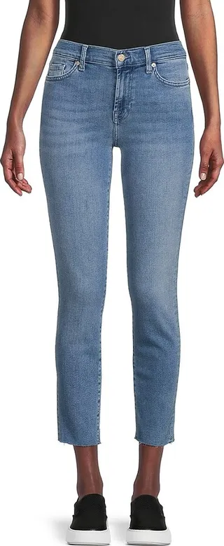 Roxanne Mid Rise Distressed Hem Ankle Jeans