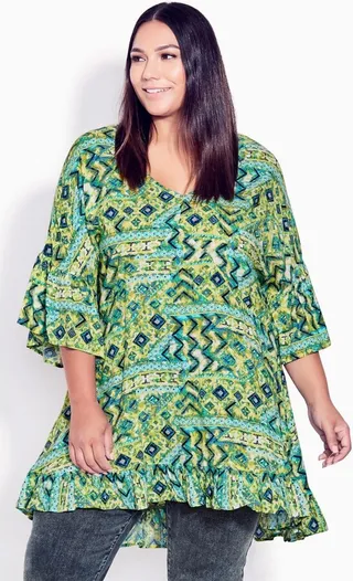 AVENUE | Women's Plus Size Harper Tunic - green geo - 16W