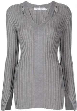 merino rib knit V-neck jumper
