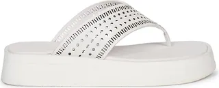Perforated Leather Platform Thong Sandals