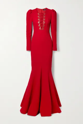 Andrew Gn - Lace-up Crystal-embellished Crepe Gown - Red