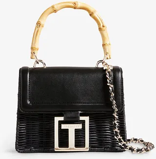 Black Jaylisa Basket Weave and Leather Crossbody bag
