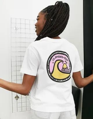 Quiksilver graphic back print T-shirt in white