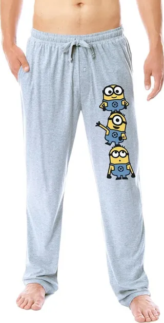 Despicable Me Mens' Minions Chibi Character Soft Sleep Pajama Pants (Small) Grey