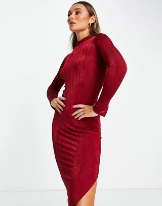 Closet London body-conscious midi dress in wine