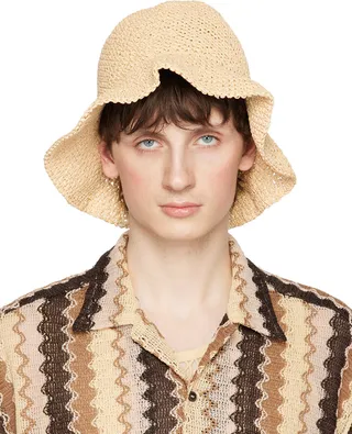 CMMN SWDN Beige Straw Bucket Hat