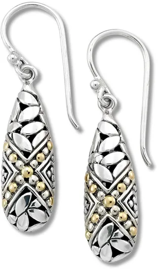 18K Gold & Sterling Silver Leaf Design Dangle Earrings