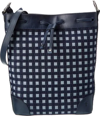 Frye Melissa Denim & Leather Drawstring Hobo Bag