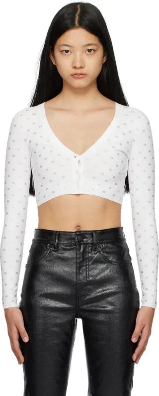Alexander Wang White Cropped Crystal Cardigan
