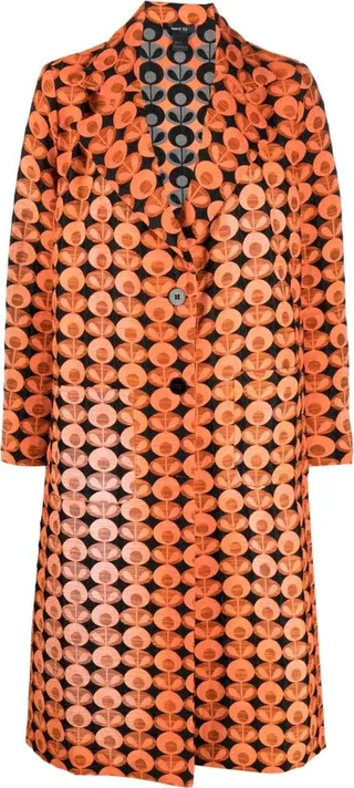 Graphic-Print Single-Breasted Coat