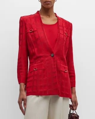 Tailored Single-Button Textured Knit Jacket