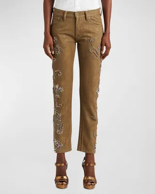 750 Crystal-Embellished Skinny-Leg Ankle Metallic Jeans