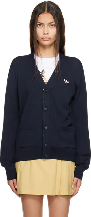 Maison Kitsuné Navy Tricolor Fox Patch Cardigan
