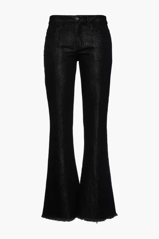 Metallic high-rise flared jeans