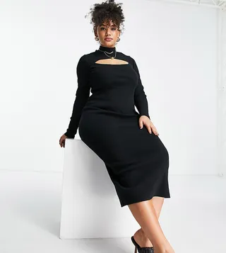 ASOS DESIGN Curve Edit power rib midaxi column dress in black