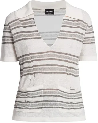 Striped V-Neck Sweater With Pockets