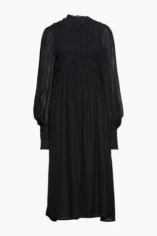 Shirred checked jacquard midi dress