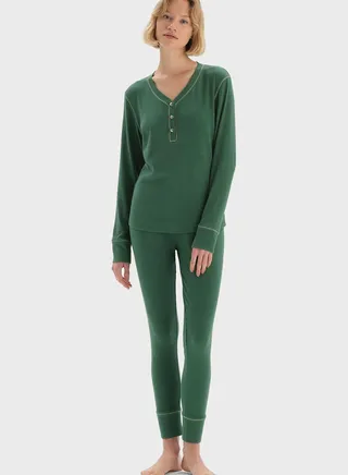 Button Detail Top & Pyjama Set
