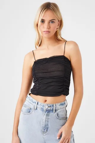 Mesh Ruched Cropped Cami