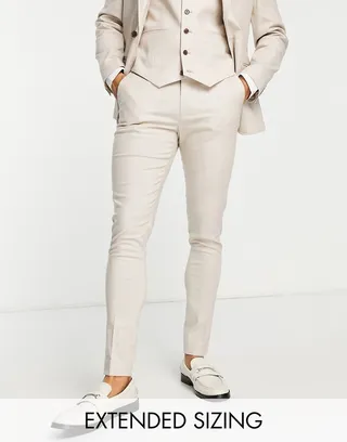 ASOS DESIGN super skinny linen mix suit pants in stone