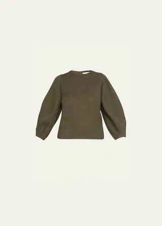 Rustic Blouson-Sleeve Cashmere Gauze Top