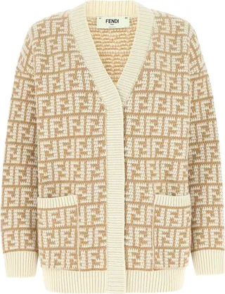 Fendi Monogram Jacquard V-Neck Cardigan