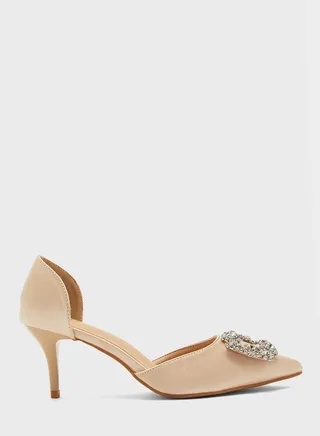 Jewelled Flower Buckle Pointed Pump