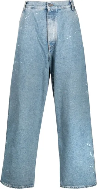 Paint Splatter-Effect Wide-Leg Tapered Jeans
