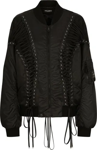 Lace-Up Detailed Bomber Jacket